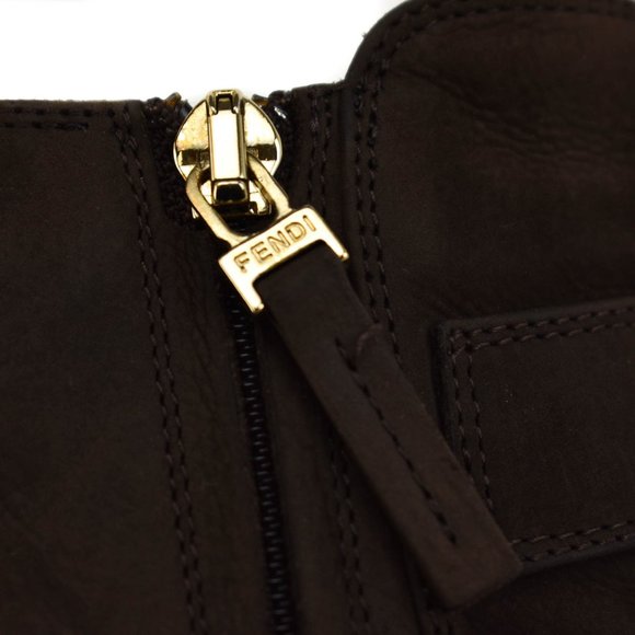 FENDI: Brown, Leather Platform Logo Ankle Boots - Picture 4 of 9